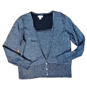 Black Silver Metallic Sweater Women Size XL Pullover